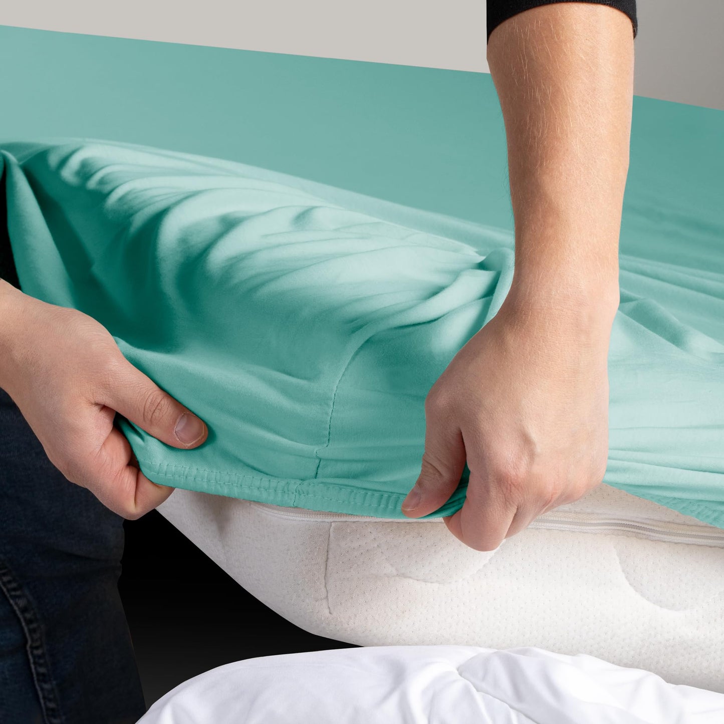 DecoKing fitted sheets 200x220 220x240 cm 100% combed cotton light turquoise fitted sheets jersey box spring bed Amber 200 x 220 220 x 240