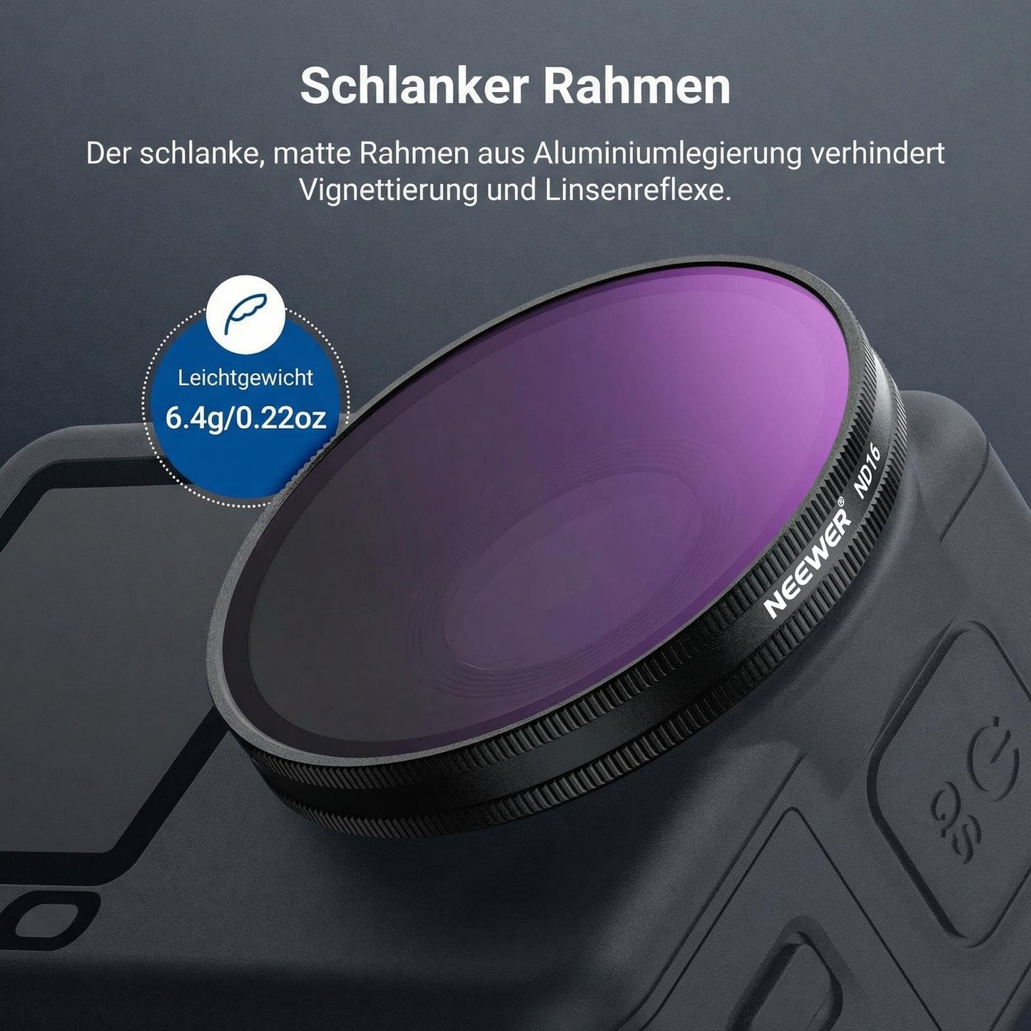 NEEWER CPL + ND filter set compatible with DJI Osmo Action 6 only, ND8/16/32/64/256 adjustable circular polarizing filter gray filter, screw-on multi-coated action cam photo accessories, FL-B109 - 10107894