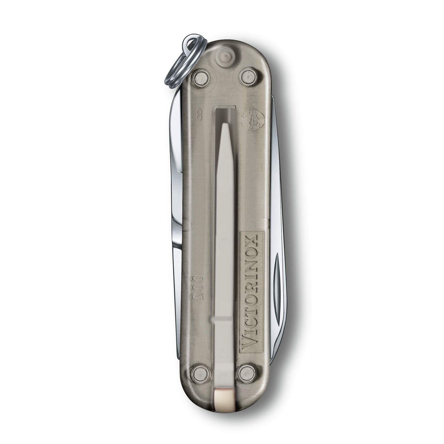 Victorinox Swiss Army Knife, Small, Classic SD, Multitool, Swiss Army Knife, Gift, 7 Functions, Blade, Nail File, Gray Transparent - 0.6223.xxxG