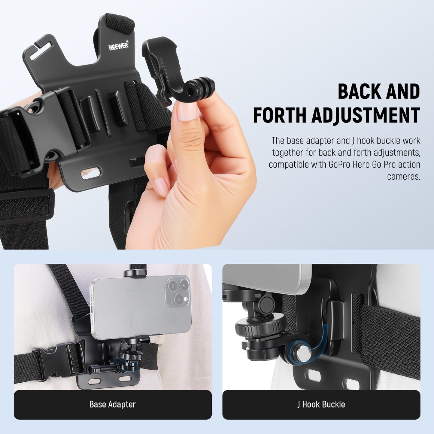 NEEWER Mobile Phone Chest Mount Head Strap Mount, Quick Release POV Vlog Accessory Set for Video Recording, Compatible with iPhone GoPro Hero Insta360 DJI AKASO Action Camera, GP-74