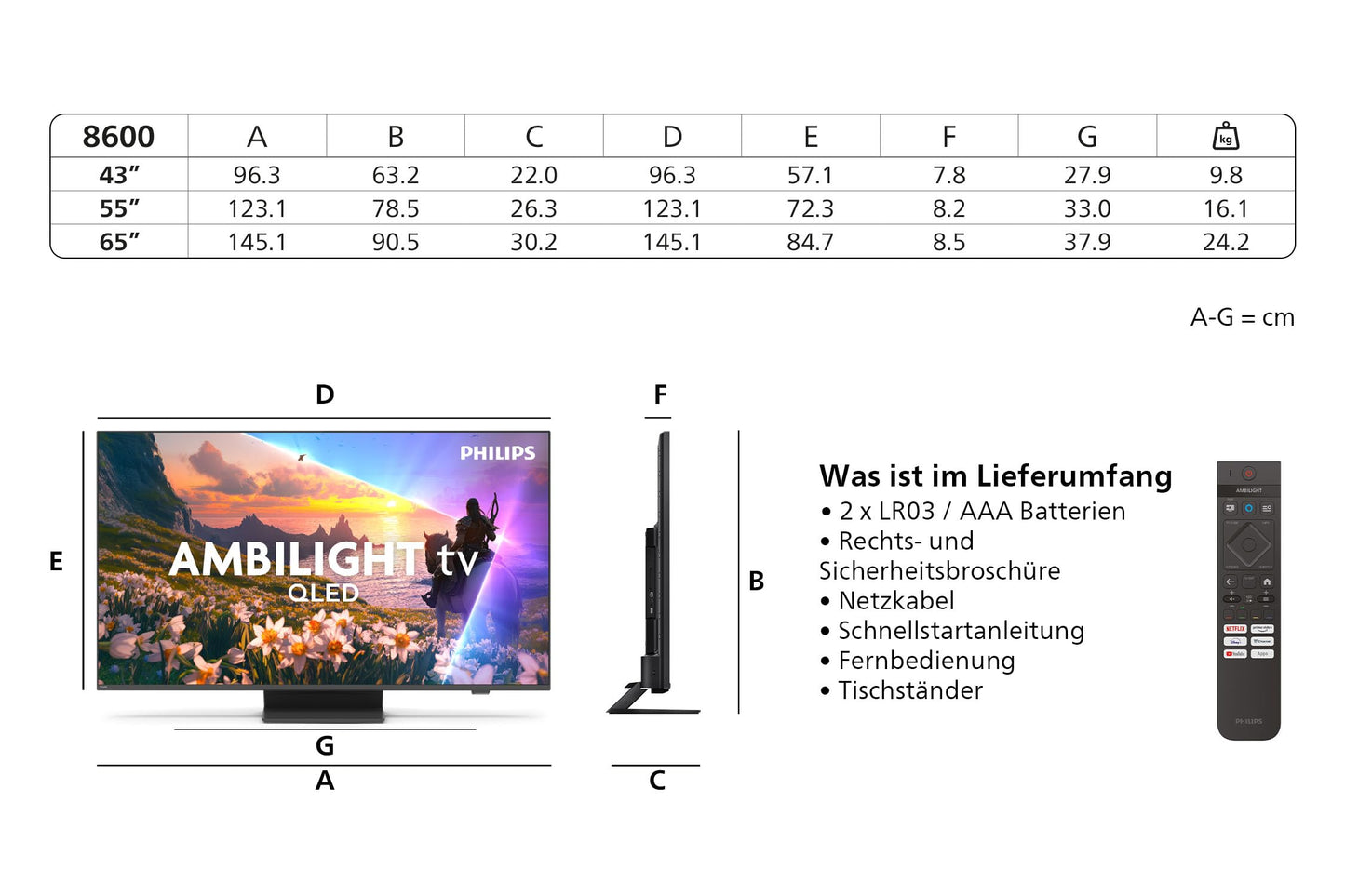 Philips Ambilight 65PUS8600 4K QLED Smart TV - 65 inch display with P5 Perfect Picture Engine Ultra HD, Titan OS, Dolby Vision and Dolby Atmos Sound - 65PUS8600/12