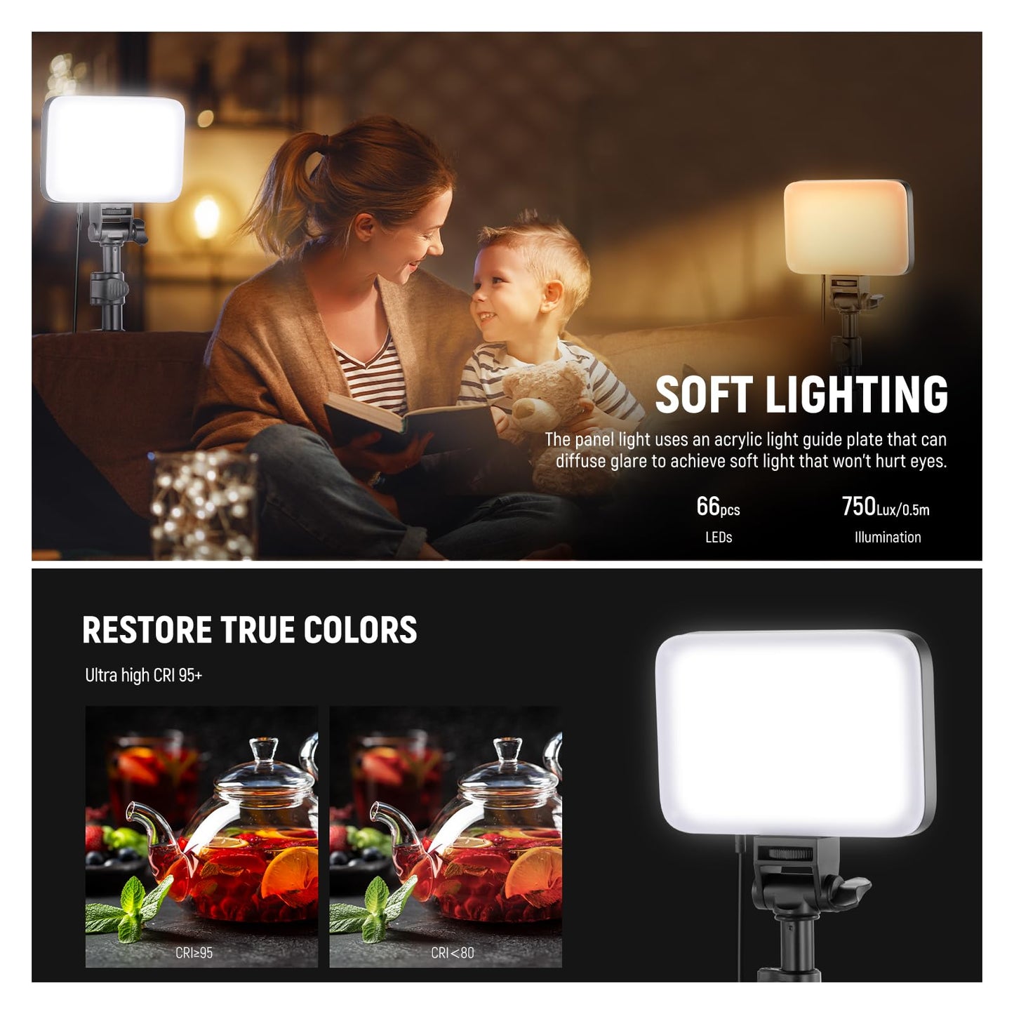 NEEWER Basics LED Video Light Panel Lighting Set Pack of 3 Two-Tone Dimmable Portable Studio Lights with Tripods and Filters 3200K ~ 5600K CRI95 750Lux for Photography Videos and Streaming BP66