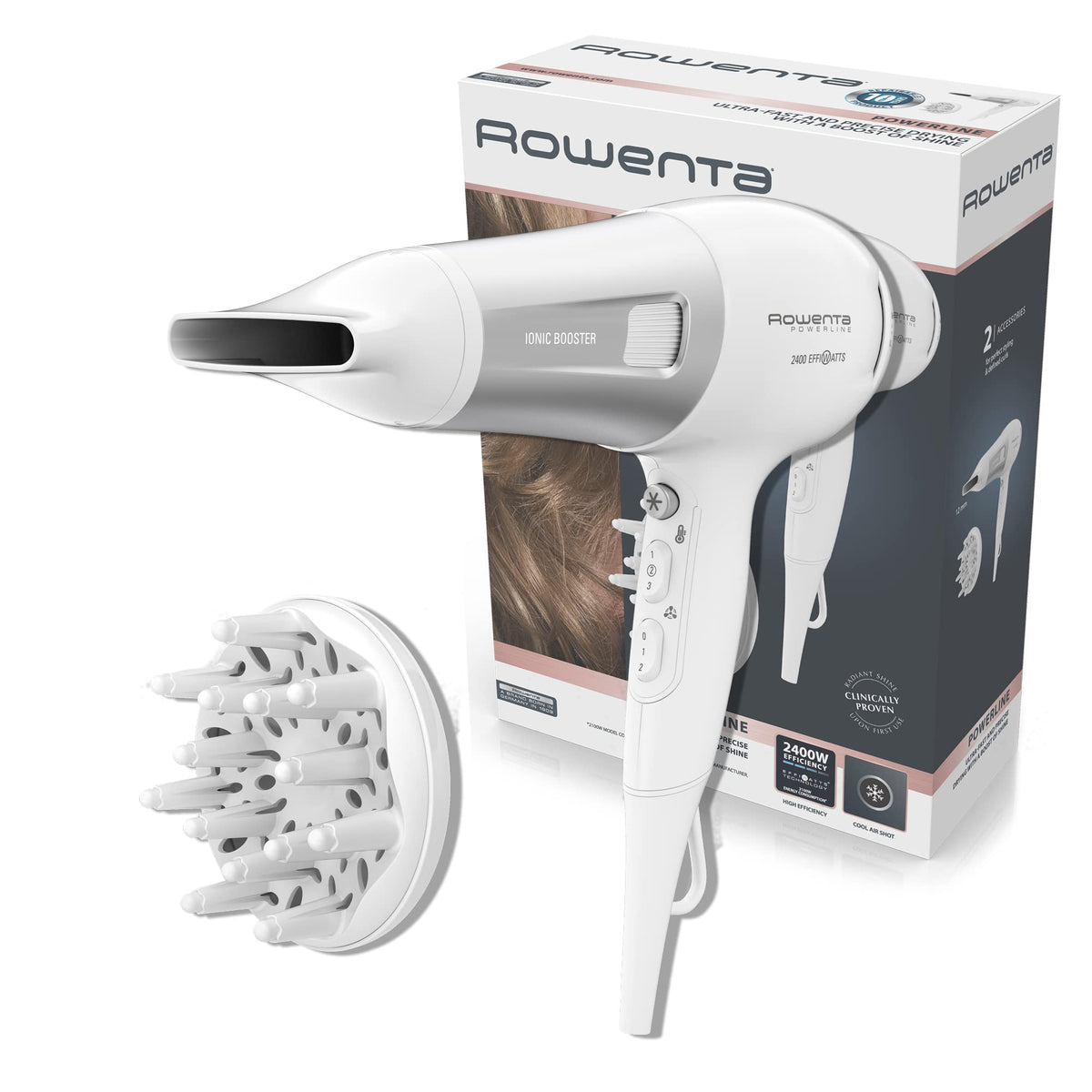 Rowenta Powerline CV5930 Ionic Hair Dryer with Ionic Booster Technology, energy-saving, cold air shot, 6 speed/temperature settings, heat protection, 21.8 cm - CV5930F0