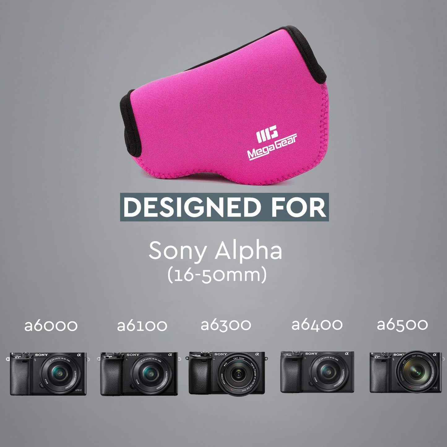 MegaGear Ultralight Neoprene Camera Case Compatible with Sony Alpha A6400, A6500, A6300, A6000 (16-50mm) - Pink - MG066