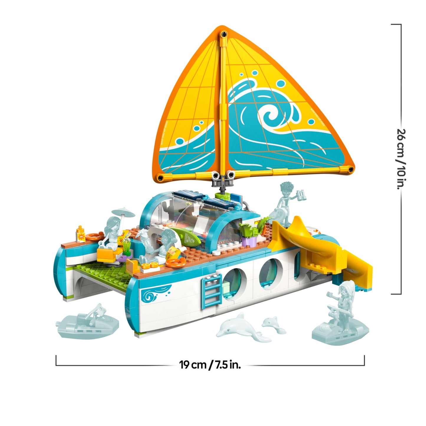 LEGO Friends sailing adventure set - toy including boat with rotating sail, 4 mini dolls and 2 dolphin figures as well as fun accessories - creative birthday gift for girls aged 8 and over - 42664