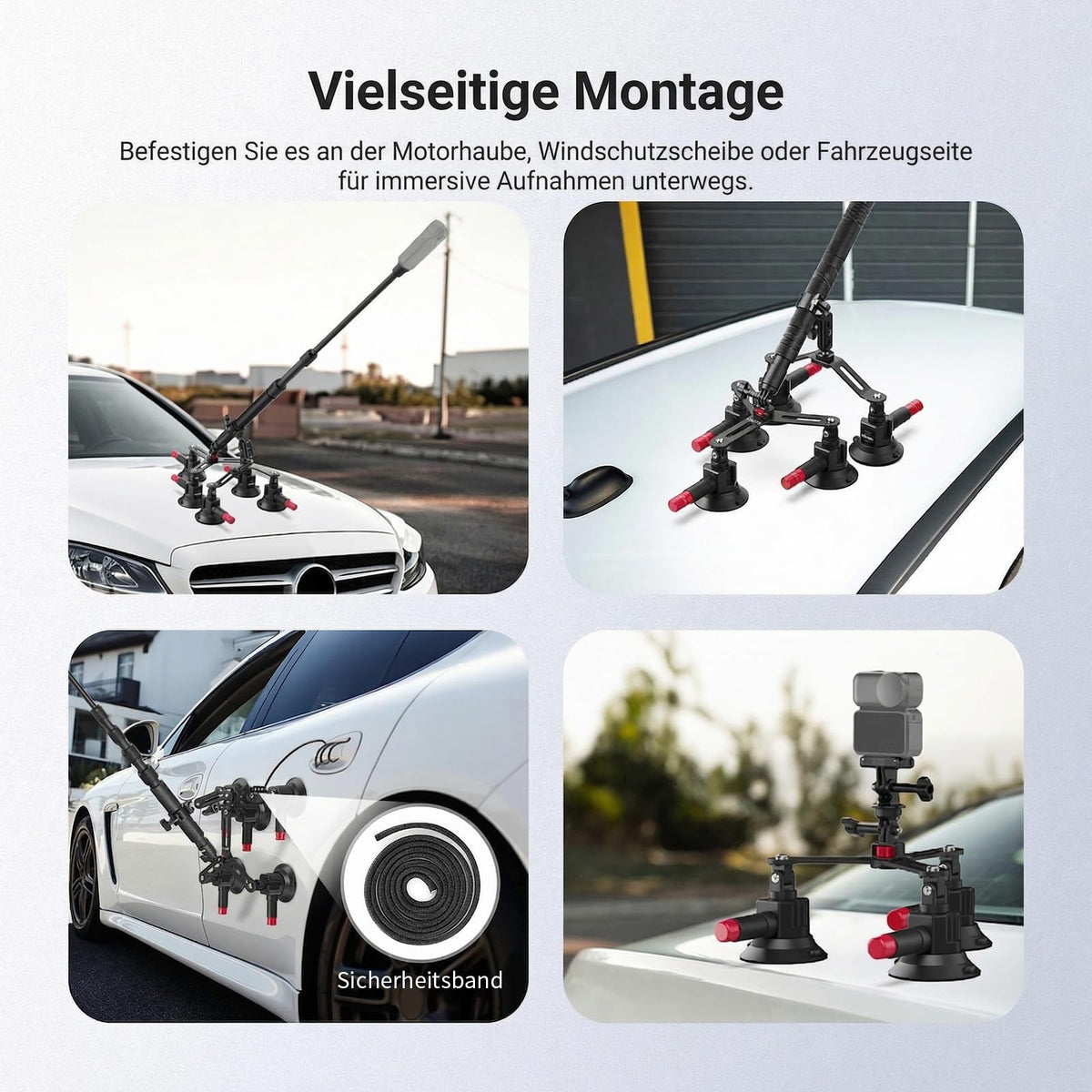 NEEWER 5 in 1 Auto Suction Cup Mount Set compatible with Insta 360 X5 X4 X3 Insta360 X2 GoPro Max DJI OSMO 360 Action Camera Accessories, Quick Release with Selfie Stick for Windshield, CA075