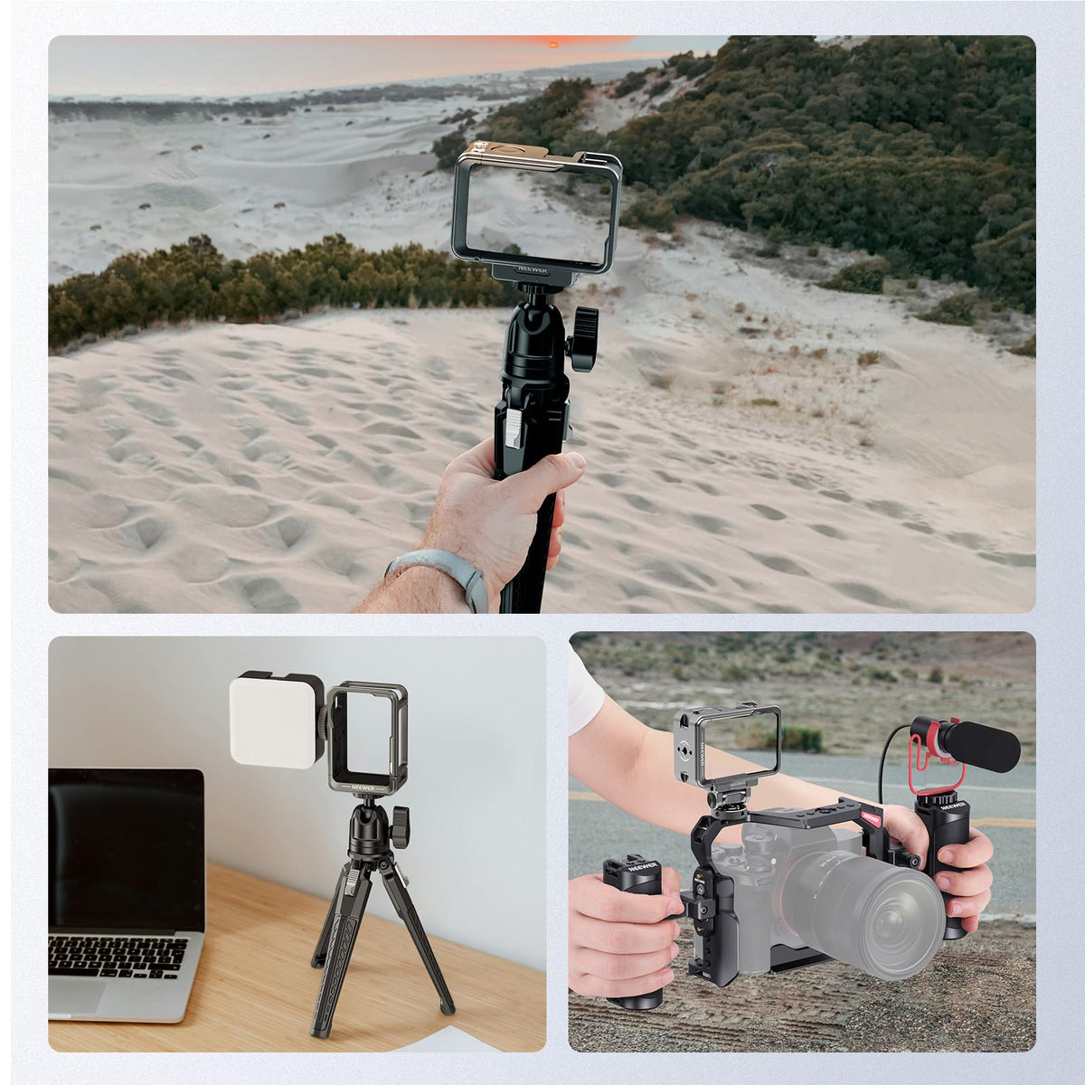 NEEWER Action Camera Cage Set, Compatible with DJI Osmo Action 5 Pro 4 3 DJI Mic, Protective Frame Accessories with Quick Release Cold Shoe Mount and Magnetic Mount Adapter, AC011+AC012+AC014