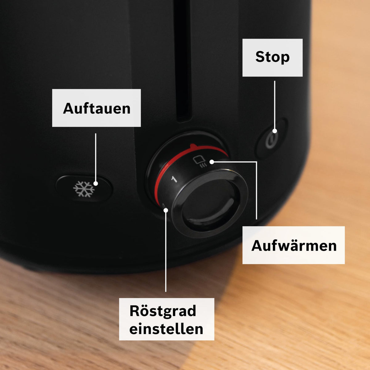 Bosch Compact Toaster MyMoment TAT2M123, integrated bun warmer, with defrost function, automatic shut-off, lift function, bread centering, perfect for 2 slices, 800 Watts, Matte Black