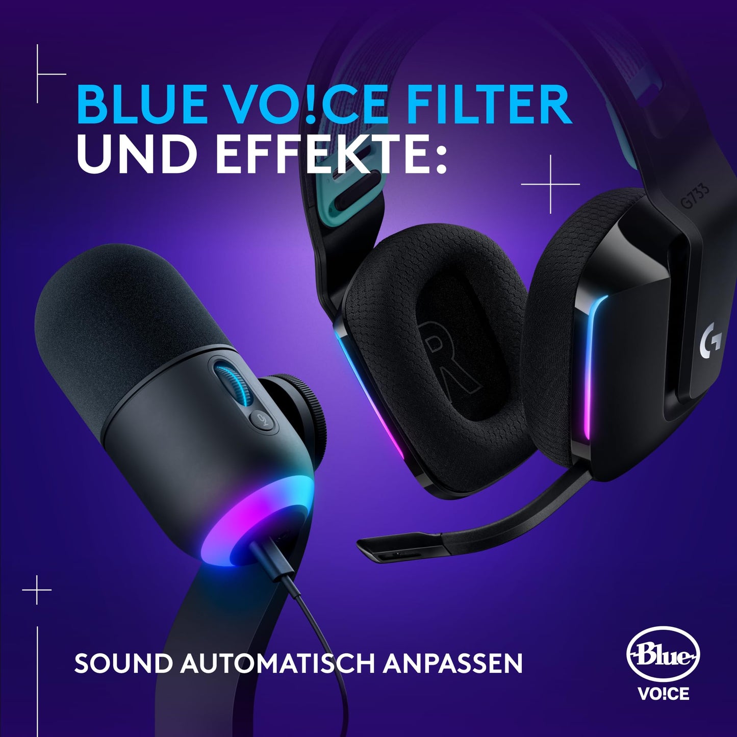 Logitech G G733 Lightspeed Wireless Gaming Headset & Yeti GX Dynamic RGB Microphone Kit with Lightweight Wireless & Streaming, G HUB Control, Plug and Play via USB, PC/Mac