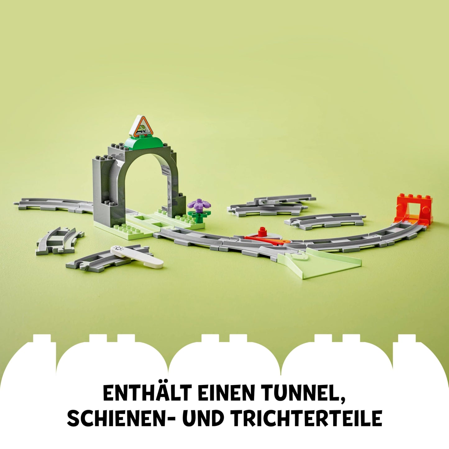 LEGO DUPLO Railway Tunnel and Rails - Expansion Set - Educational Toys for Toddlers - 10-Piece Railway Track with Funnel and Switch - Gift for Boys & Girls from 2 Years - 10425