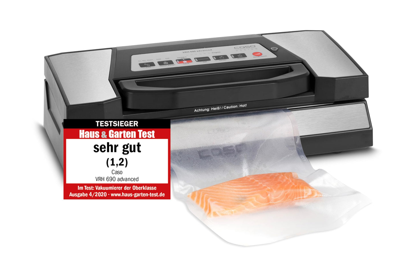 CASO VRH 690 advanced vacuum sealer test winner, vacuum sealer for food, 150 vacuum sealing processes non-stop, double weld seam, 20 liters/min, cutter, incl. 2 professional film rolls - 1527