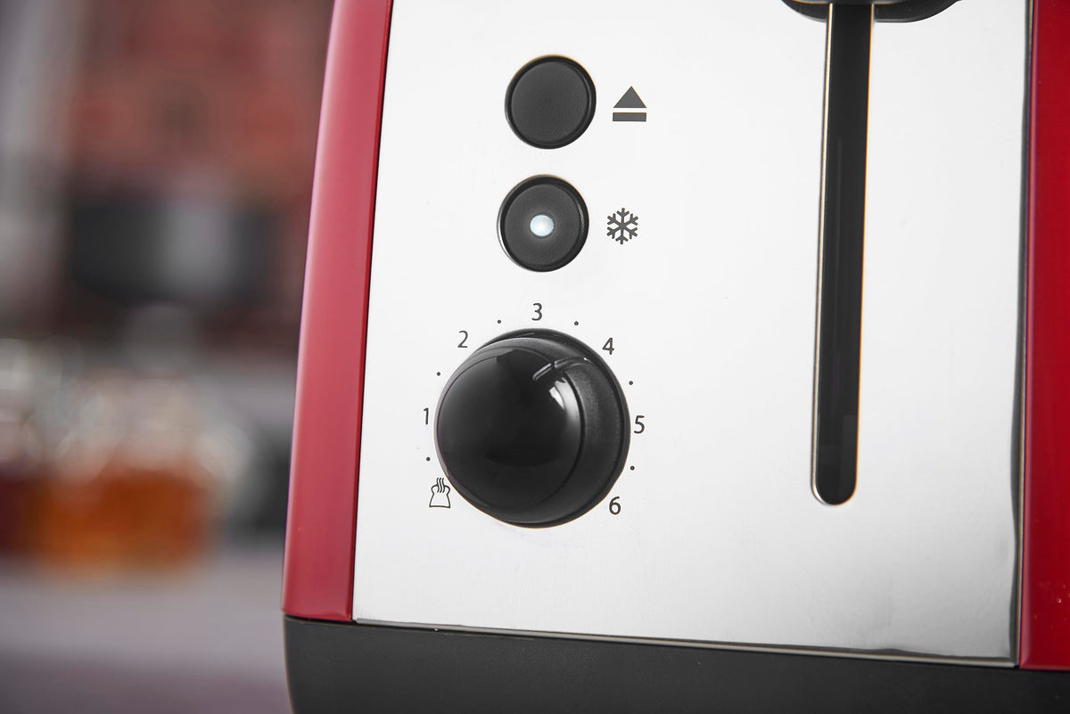 Russell Hobbs Toaster [for 2 slices] Colours Plus Stainless Steel Red (extra wide toasting slots, includes bun warmer, 6 browning levels + defrost function, Lift & Look feature, 1600W) 26554-56