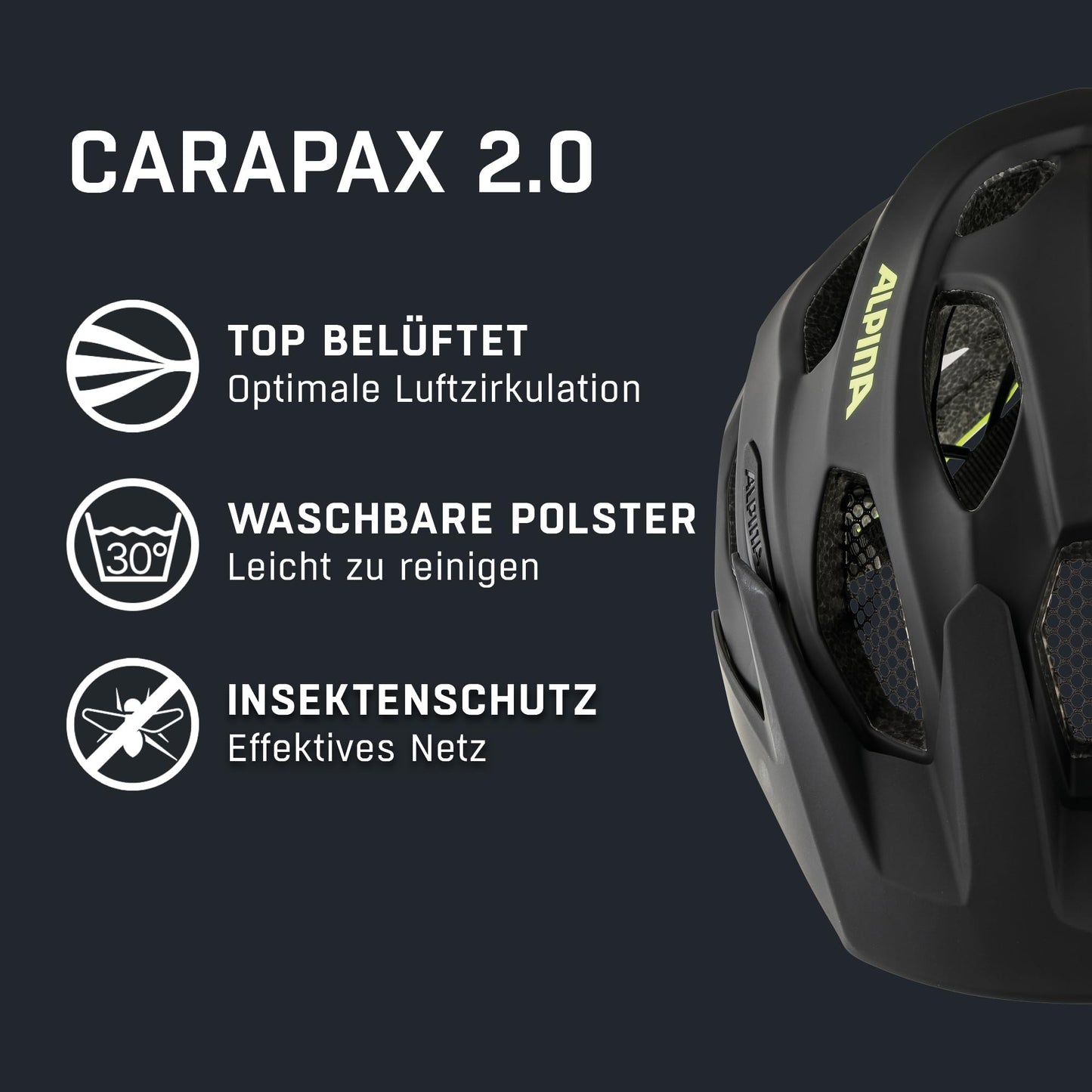 ALPINA Carapax 2.0 MTB bicycle helmet, Black-neon Yellow matt, 52-57 cm - A9725142