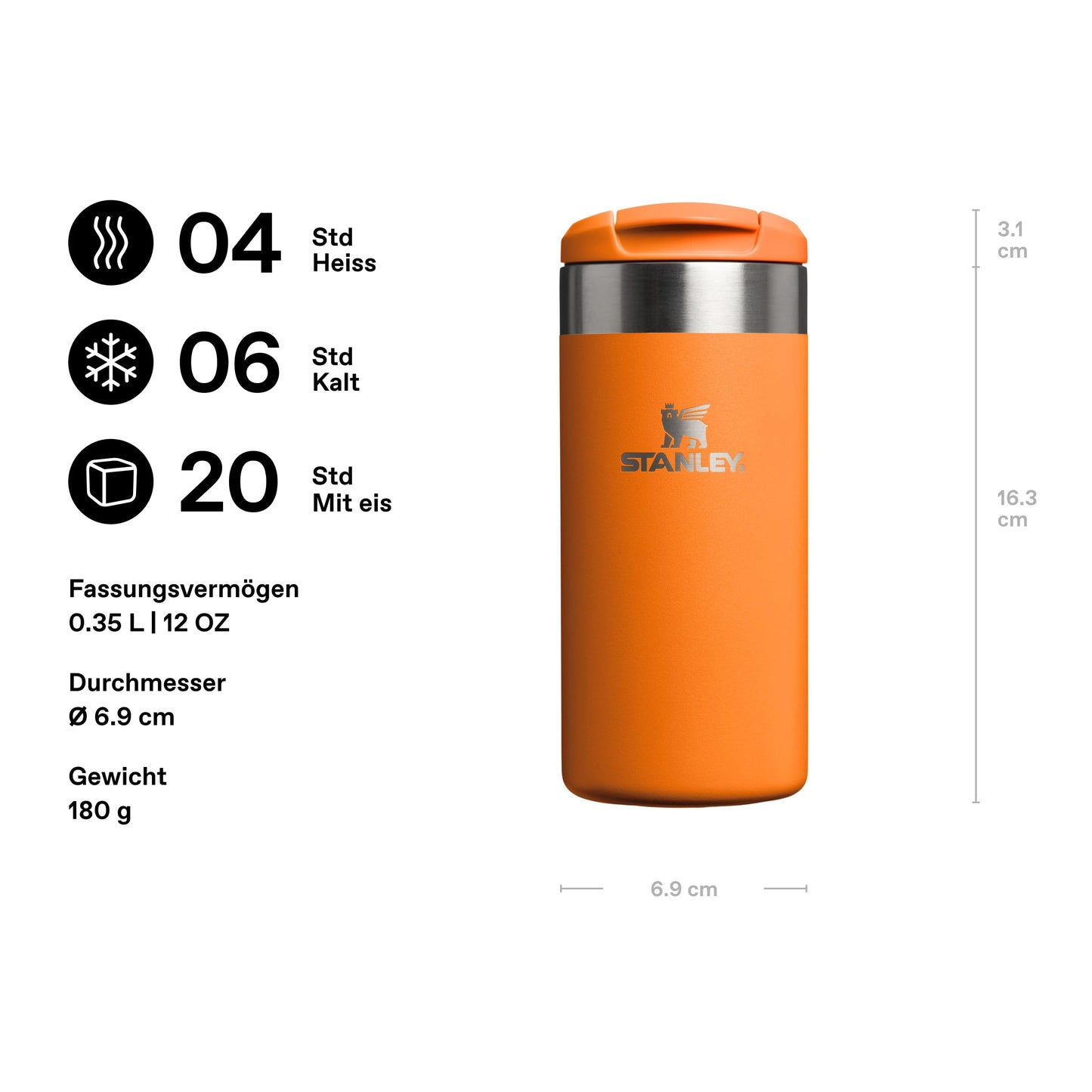 Stanley 1913 Aerolight Transit Thermo Mug 0.35L - Keeps Hot for 4 Hours - Dishwasher Safe - Coffee Mug To Go Leak-Proof - Compatible with Common Car Drink Holders - Goldenrod Coral - 100000111740