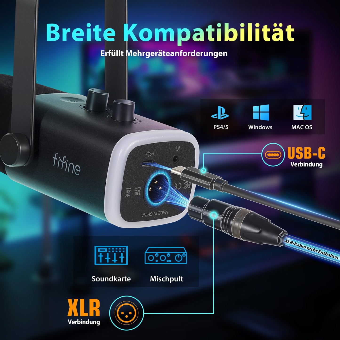 FIFINE XLR Streaming Microphone with Arm for Podcast Studio, USB Dynamic Microphone Gaming PC with Mute Button, for PS4/5 Mac Mixer Sound Cards - MI14