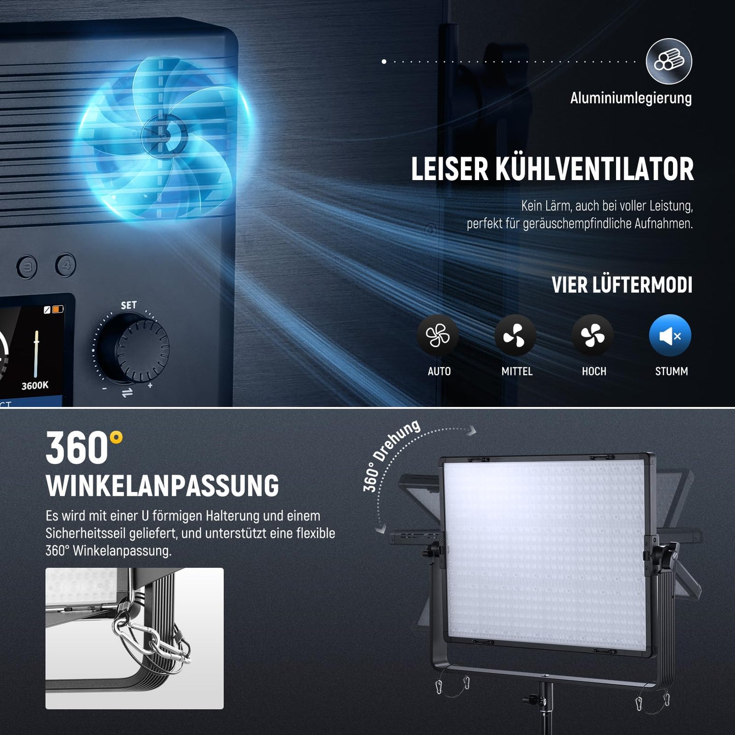 NEEWER 150W two-color LED panel video light set 1440 LEDs 49500 Lux at 0.5m 2500K - 8500K CRI96+/TLCI97+ 0 - 100% dimming function APP/2.4G/Panel/DMX control for professional studio photography AP150B - 10105660