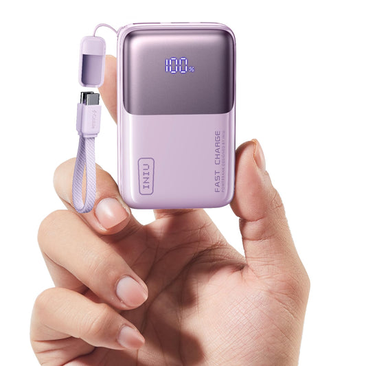 INIU Mini Power Bank, 45W 10000mAh Power Bank Small But Strong (USB C In & Out), Quick Charge Function PD3.0 External Mobile Phone Batteries, Compatible with iPhone 17 16 15 Pro Max Mini Samsung S24, Soft Purple - P50