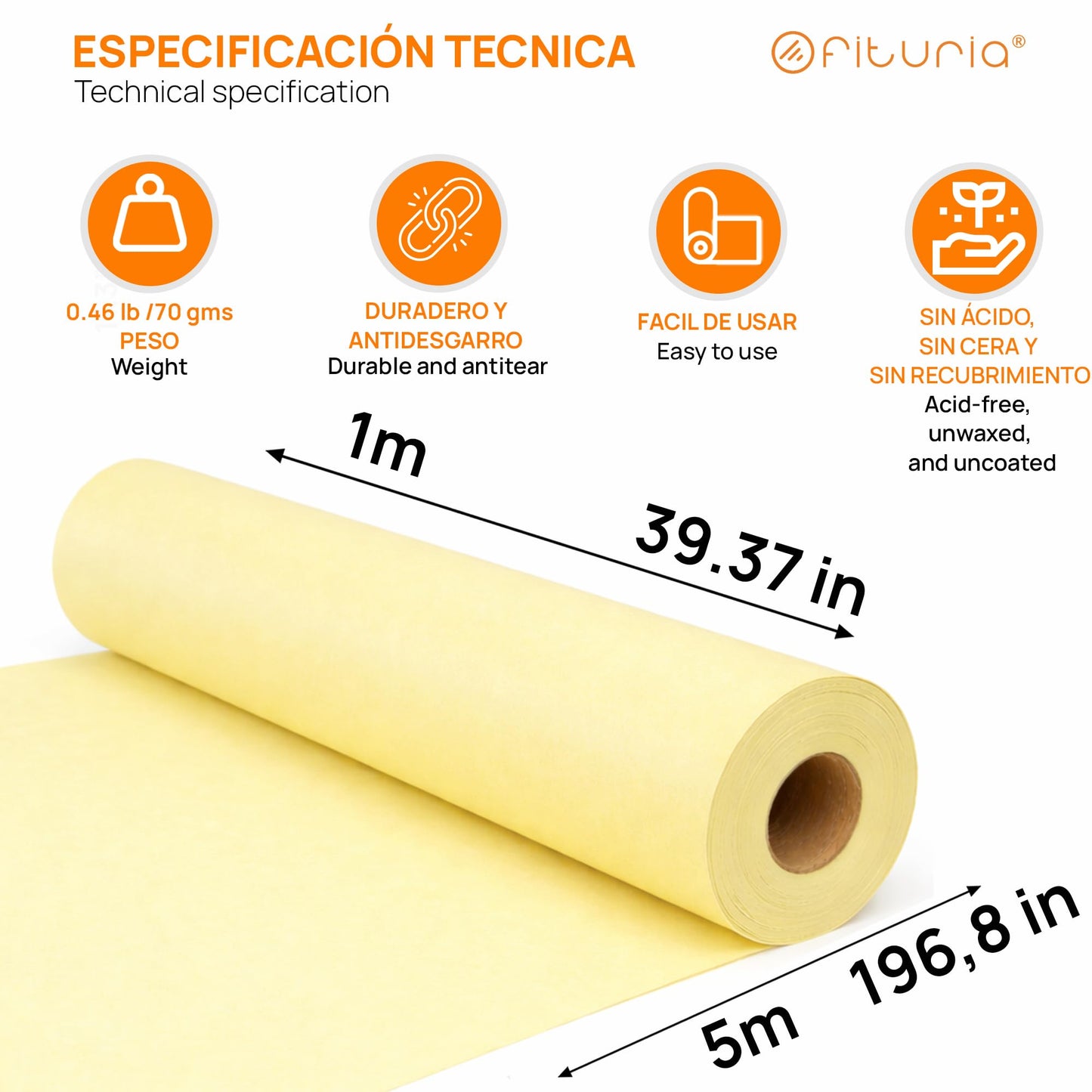 OFITURIA Kraft Paper Yellow Pastel - Roll 1 × 5 m - 3 Rolls - Wrapping Paper and Packaging Paper - Craft Paper for DIY, Decoration and Sewing Patterns - Tear-Resistant and Easy to Cut - COM620-parent2