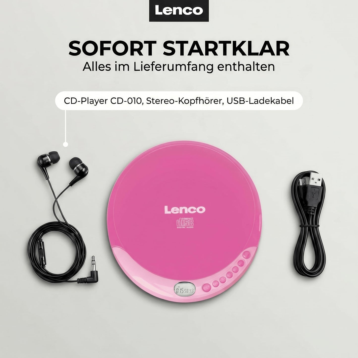 Lenco CD-011PK - CD player - Also for children - Discman - Portable