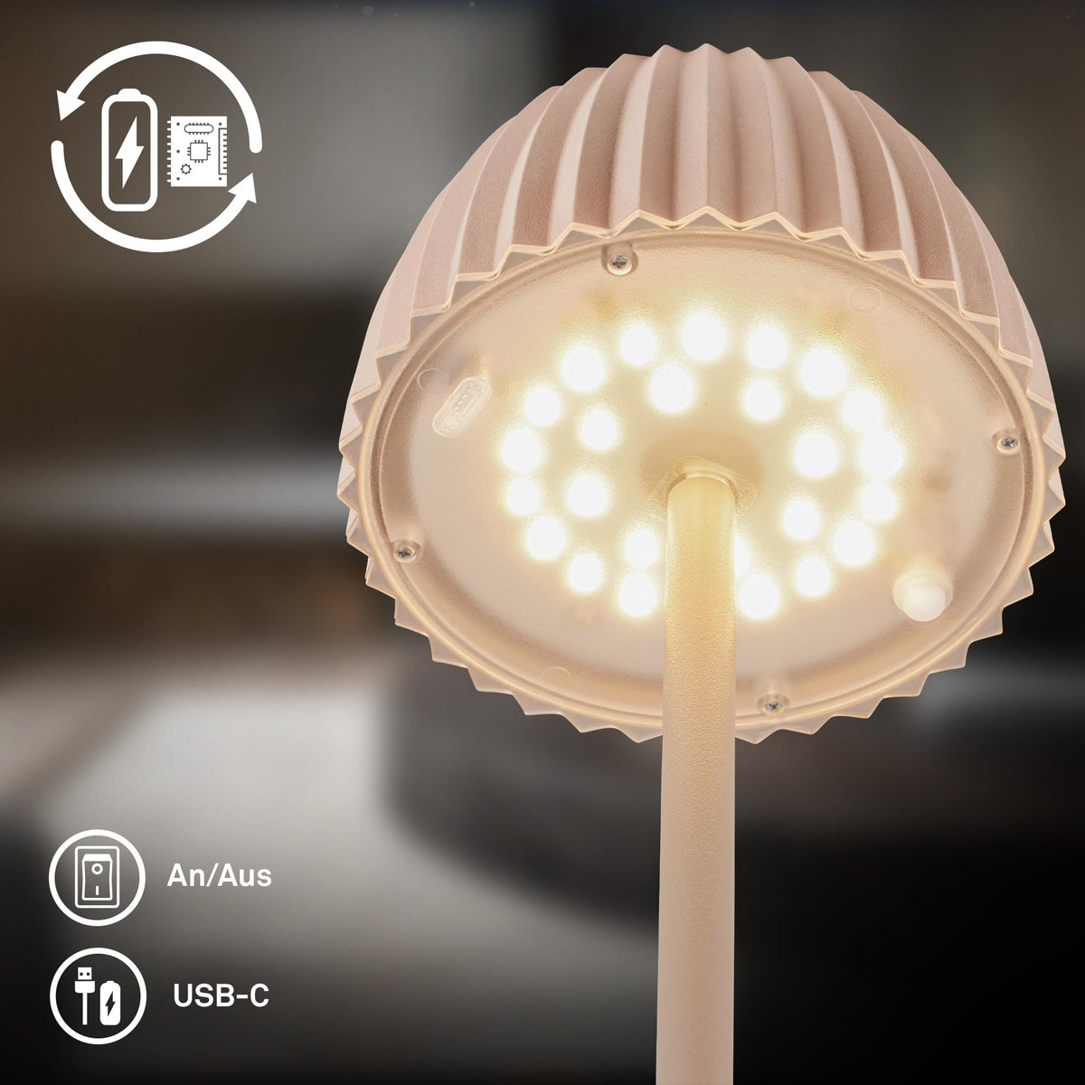 BRILONER - Riffle LED Floor Lamp Wireless IP44 with Touch, Dimmable, Memory Function, Replaceable Battery, Battery Floor Light, Reading Lamp, Living Room Lamp, German Design Award Winner 2025, 19x124 cm, Beige - 1238011