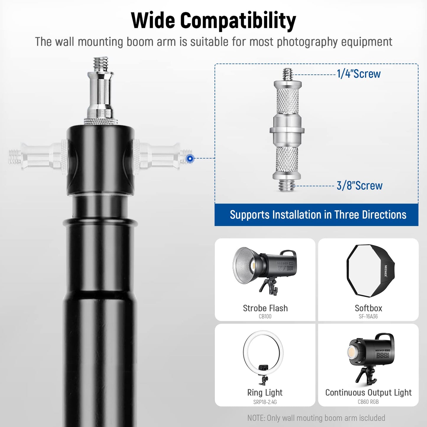 NEEWER triangle boom arm for wall mounting for photo light and flash - WB-1250-1