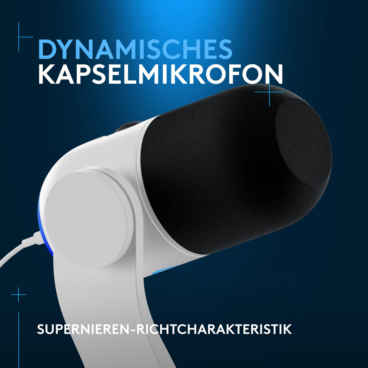 Logitech G Yeti GX dynamic RGB gaming microphone with LIGHTSYNC, USB microphone for streaming, supercardioid, USB plug-and-play for PC/Mac – White - 988-000576