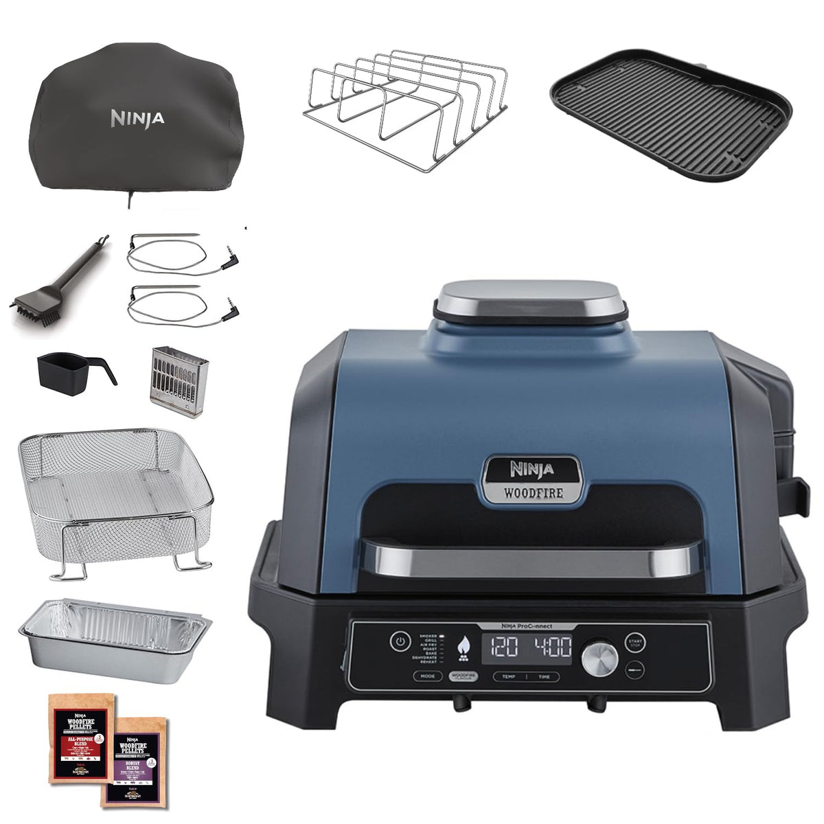Ninja Woodfire Pro Connect XL Grătar Electric BBQ Smoker, Control prin aplicație - OG901EUAMZ