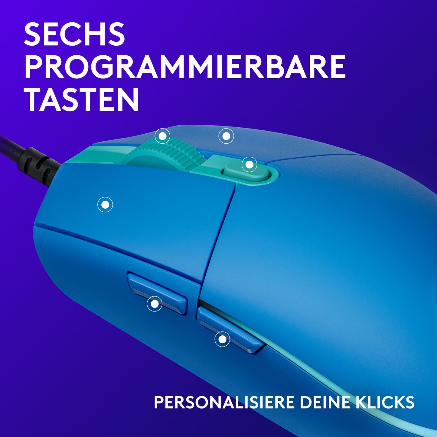 Logitech G203 gaming mouse with customizable LIGHTSYNC RGB lighting, 6 programmable buttons, gaming-ready sensor, 8,000 DPI tracking, light weight - blue - 910-005798