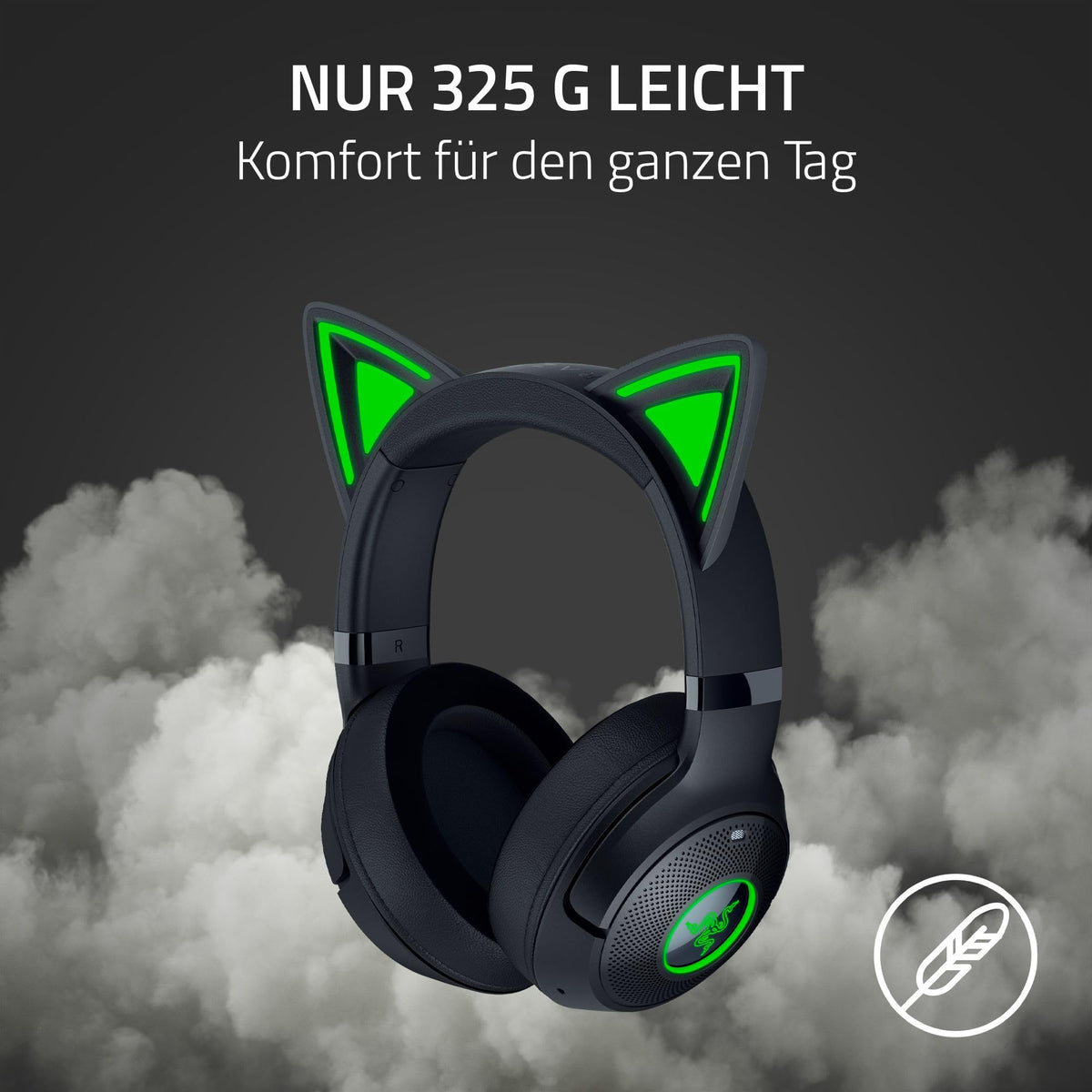 Razer Kraken Kitty V2 BT - Wireless Bluetooth RGB headset with kitty ears for gaming and streaming (325g, Triforce 40mm drivers, Bluetooth 5.2, noise-cancelling mic, 40 hours battery life) Black - RZ04-04860500-R3M1