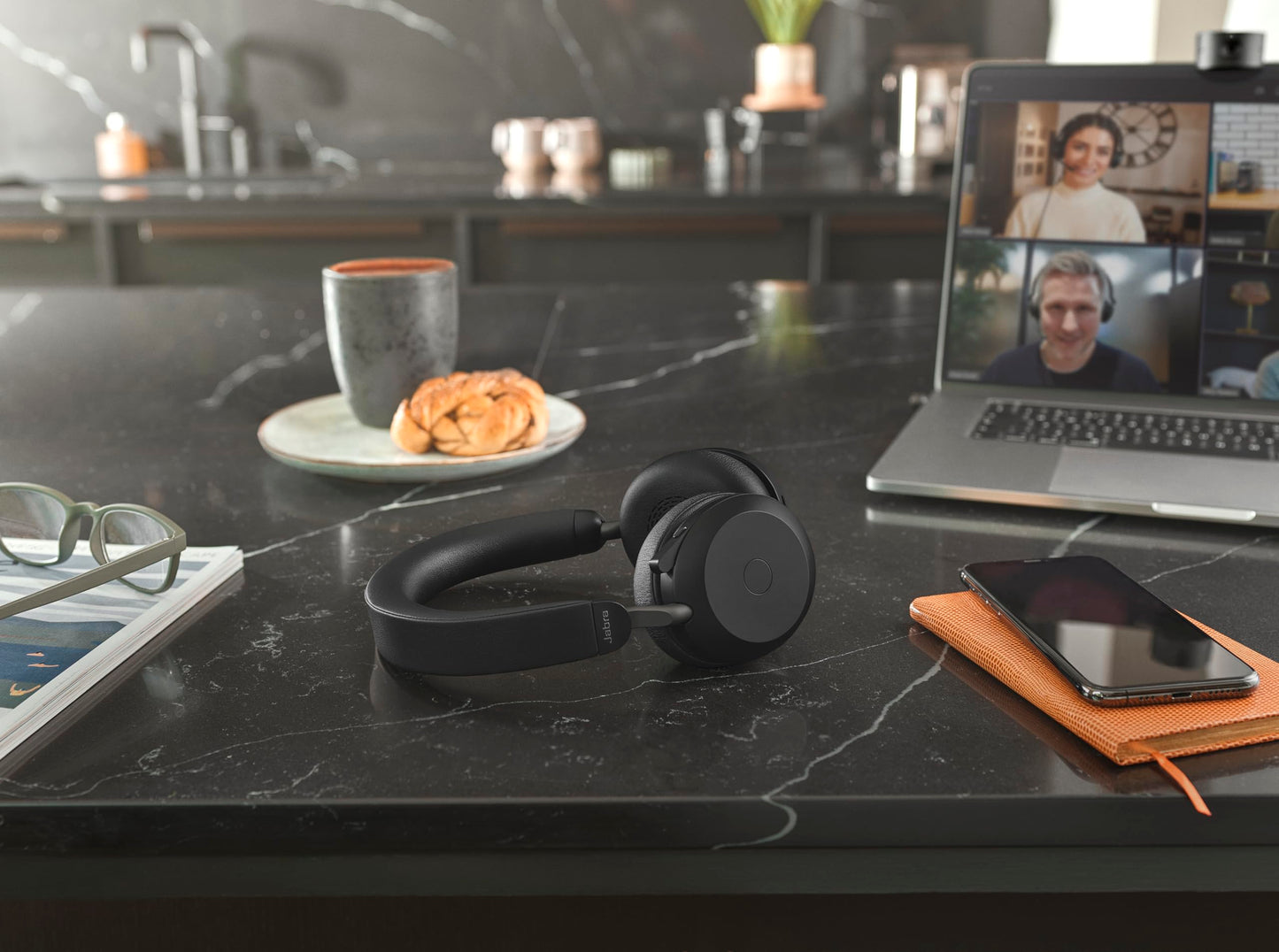 Jabra Evolve2 75 Wireless PC Headset with Charging Dock, 8 Micro Technology - Dual Foam Stereo Headphones with Advanced Active Noise Cancellation, USB-C Bluetooth Adapter and MS Compatibility - Black - 27599-999-889