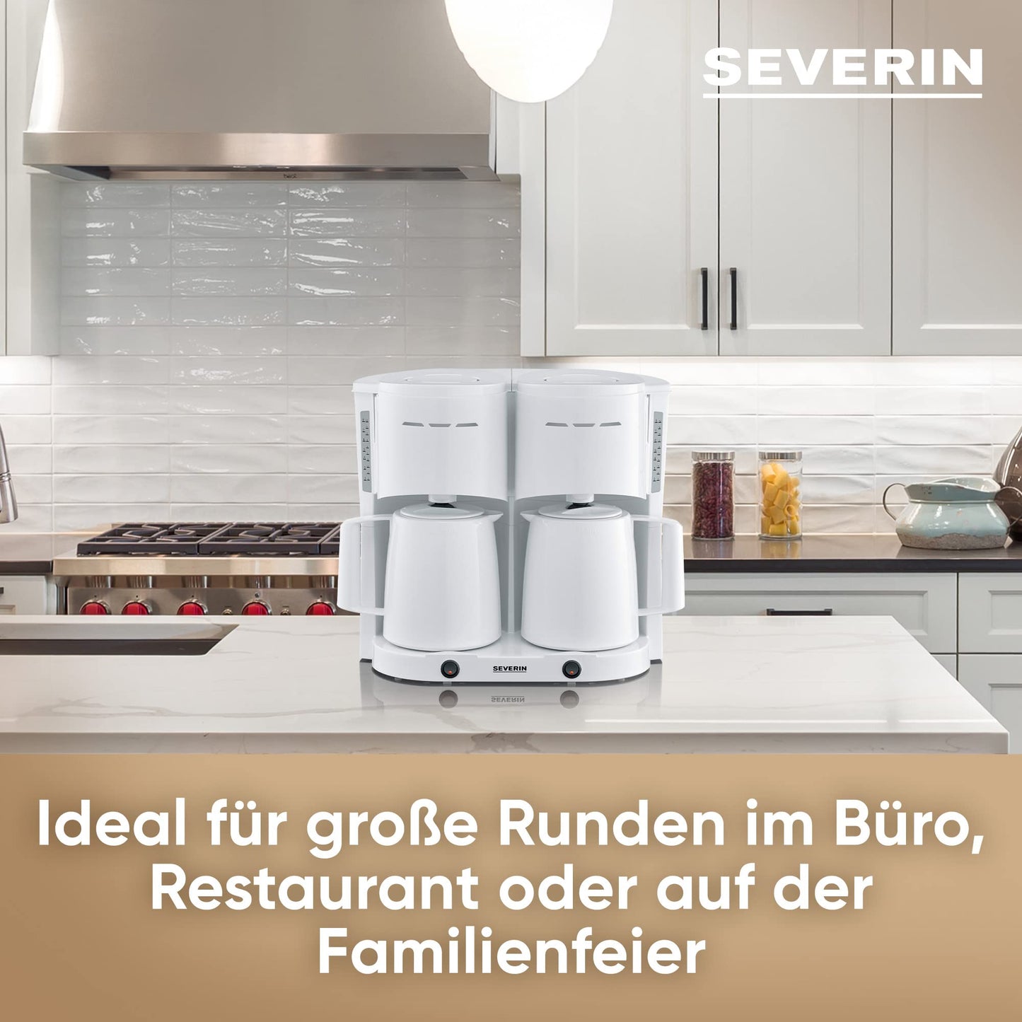 Severin Duo filter coffee machine with thermal jug, coffee machine for up to 16 cups, attractive filter machine with 2 vacuum jugs, white, 2 liters, 2,000 W, KA 9314