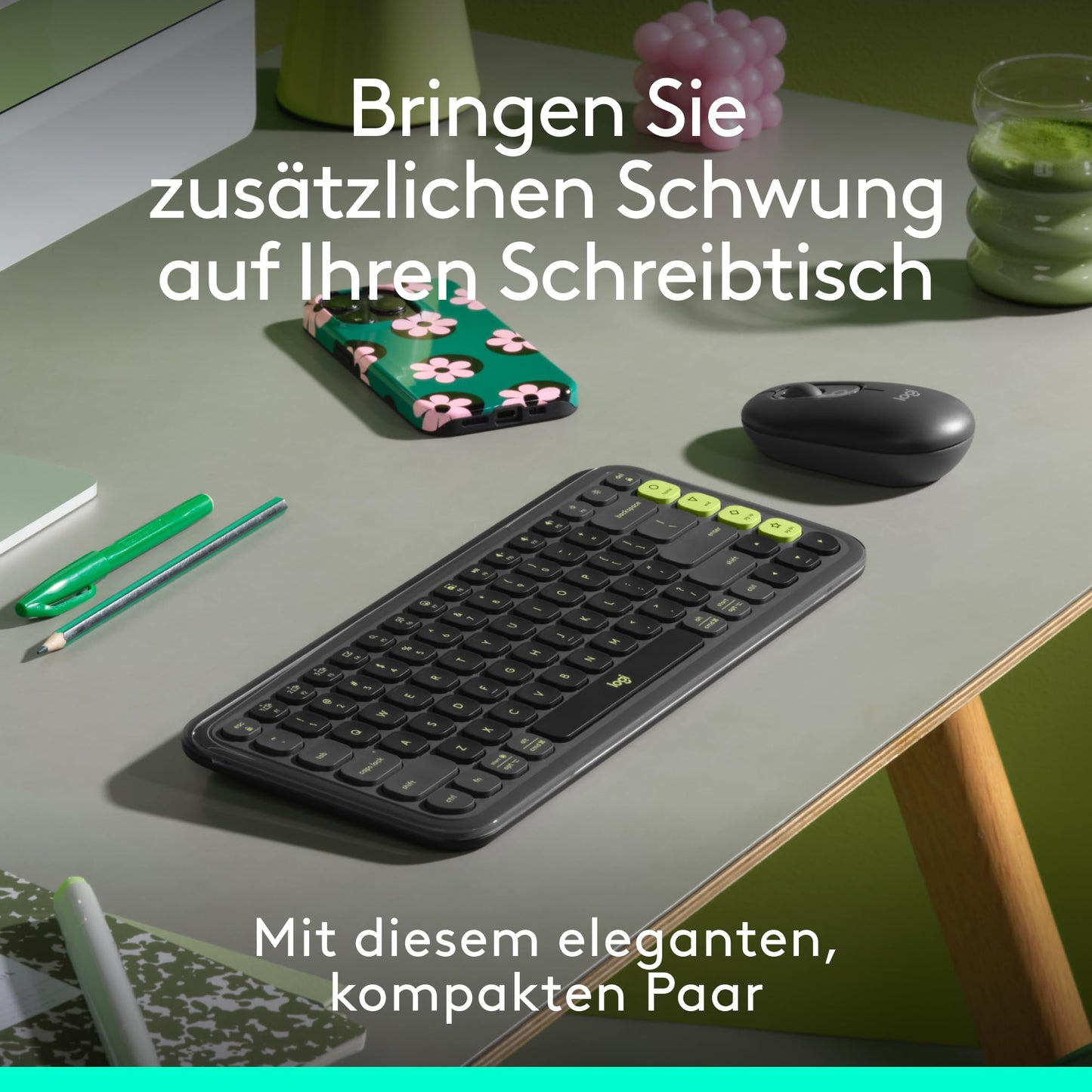 Logitech POP ICON Combo, Bluetooth keyboard and mouse set, comfortable typing, programmable buttons, quiet clicks, easy switch for up to 3 devices, QWERTZ DEU - graphite - 920-013106
