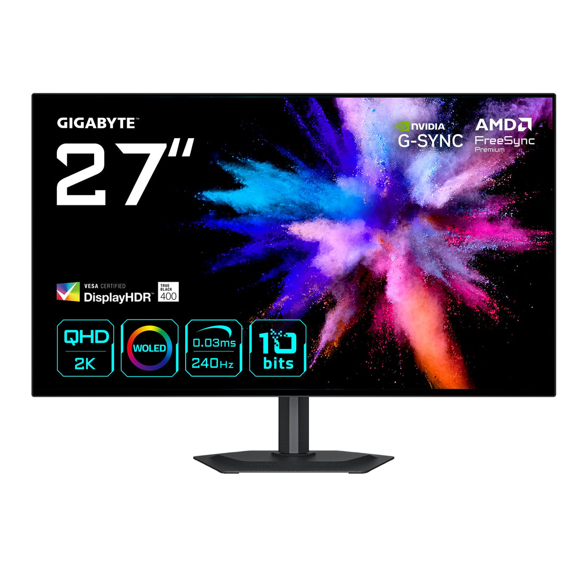 Gigabyte GO27Q24G 27” OLED 2K QHD Gaming Monitor - 2560 x 1440, 240Hz, 0.03ms, 275 cd/m², FreeSync Premium, G-Sync Compatible, HDMI 2.1, DisplayPort 1.4