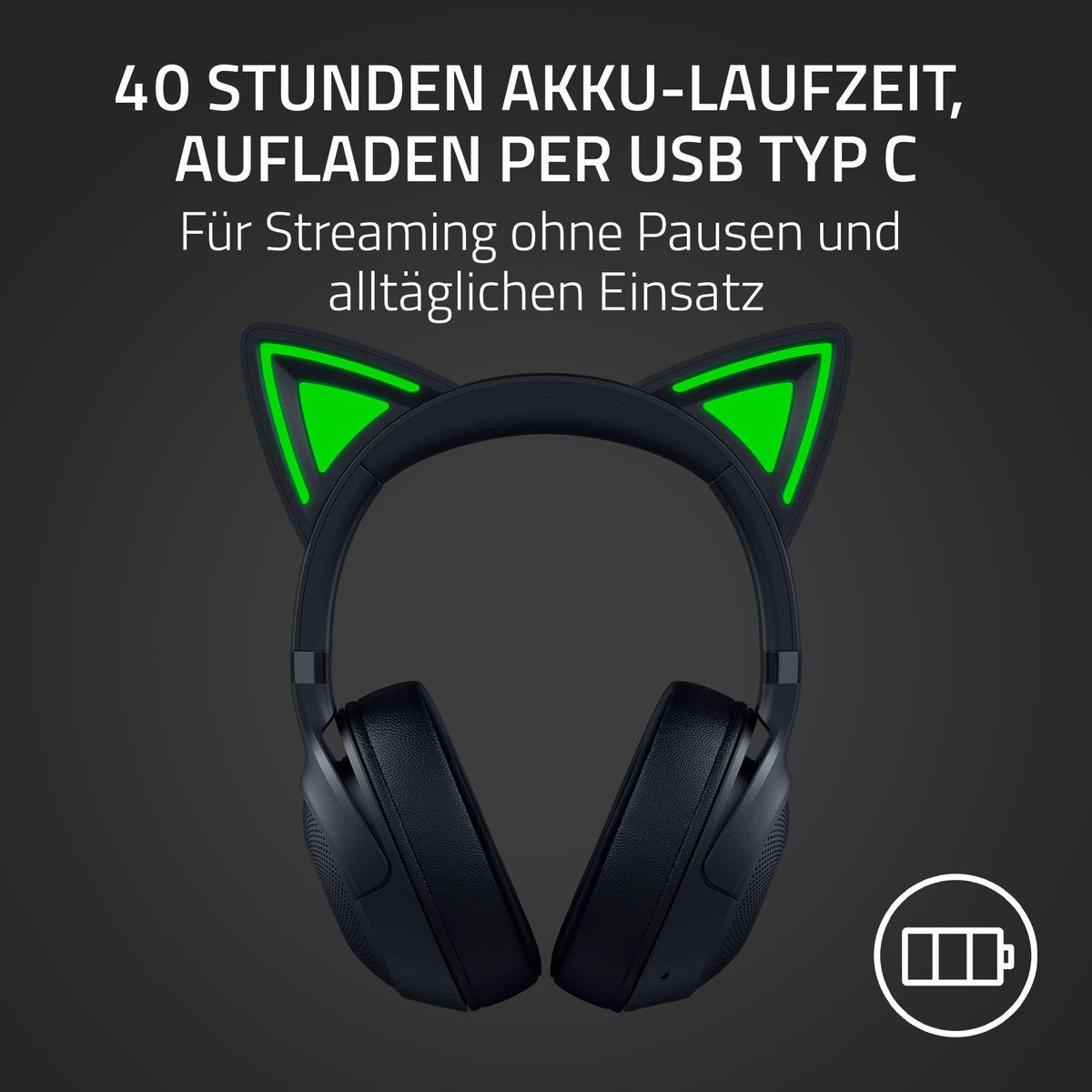 Razer Kraken Kitty V2 BT - Wireless Bluetooth RGB headset with kitty ears for gaming and streaming (325g, Triforce 40mm drivers, Bluetooth 5.2, noise-cancelling mic, 40 hours battery life) Black - RZ04-04860500-R3M1