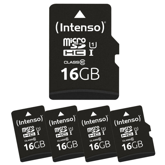 Intenso microSD card Premium Multipack, 5x 16 GB, Micro SDHC, for smartphones, tablets & cameras, waterproof, drop-proof, X-ray-proof, temperature-proof, up to 90 MB/s - 3423575