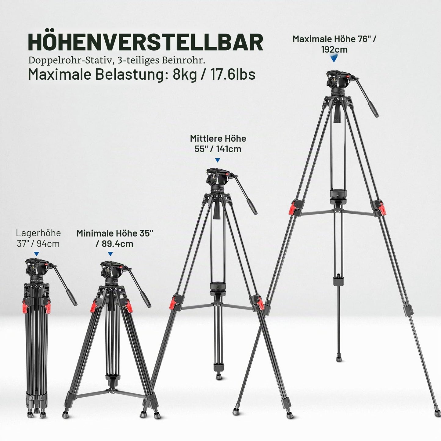 NEEWER 76" Video Camera Tripod with Fluid Head, Aluminum Heavy Duty Tripod Stand, Dual Mode QR Plate for DSLR Cameras Camcorders, Max Load 17.6lb, LL27