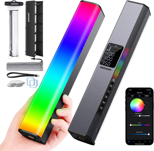 NEEWER LED video light RGB light stick, touch bar & APP control, magnetic RGB hand light stick, 3200K~5600K CRI98+ full-color LED light with 6400mAh battery, LED light stick with 17 scenes, RGB1 (silver)