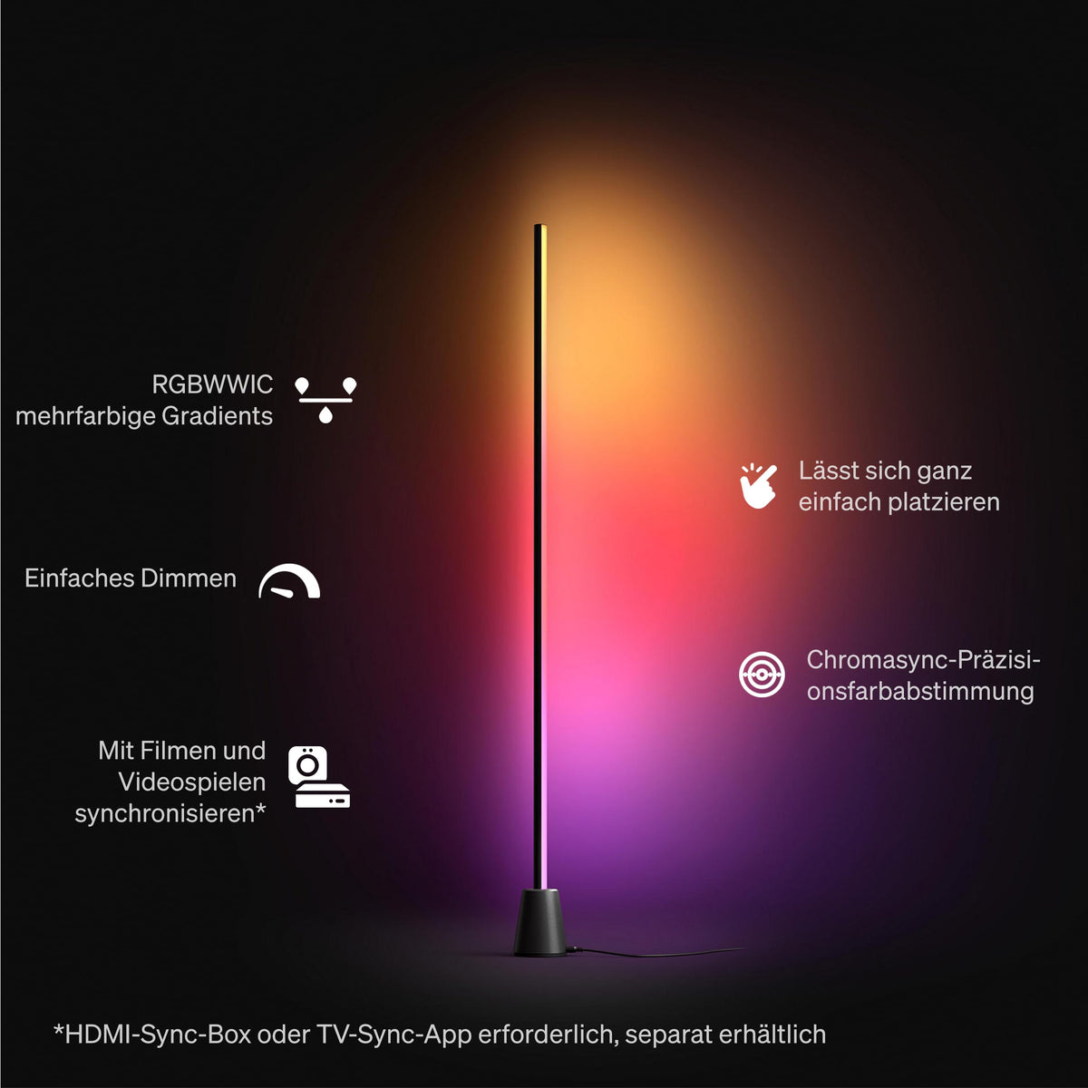 Philips Hue Play Floor Lamp, RGBWWIC LED, 122 cm, Multicolor Gradients, Smart Lighting, Alexa, Google Home, Apple Home, TV Synchronization requires Hue Bridge and Sync Box (sold separately) - 929004321001