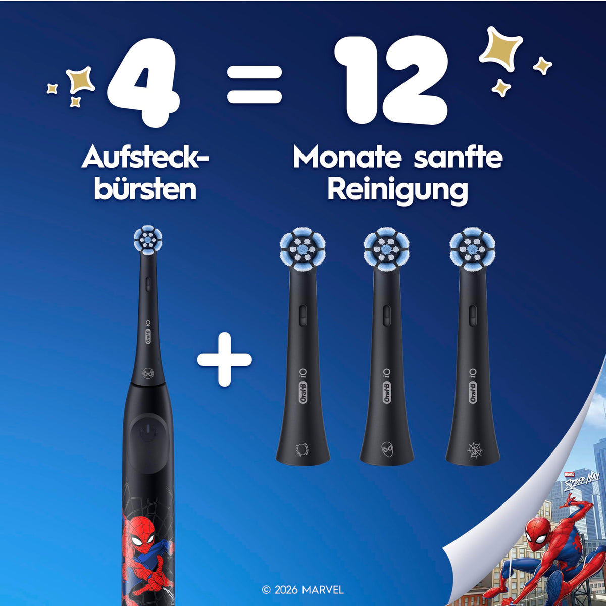 Oral-B iO Perii de schimb Kids 6+ Marvel Spiderman, Negru, 4 bucăți - 8700216930628