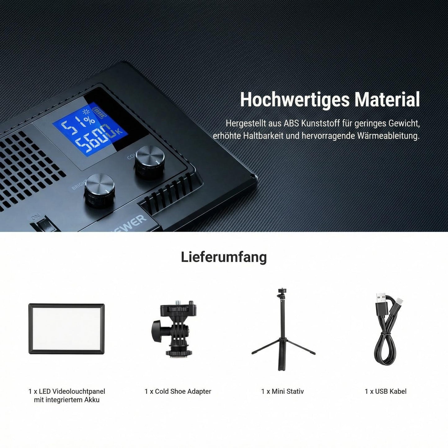 NEEWER Basics 9" LED Panel Light, 3200-5600K Edge Lit Video Light, Dimmable Camera Soft Key Light with Table Tripod, CRI95+ 800Lux, 4000mAh Rechargeable for Photography, Video and Streaming, NL-120B