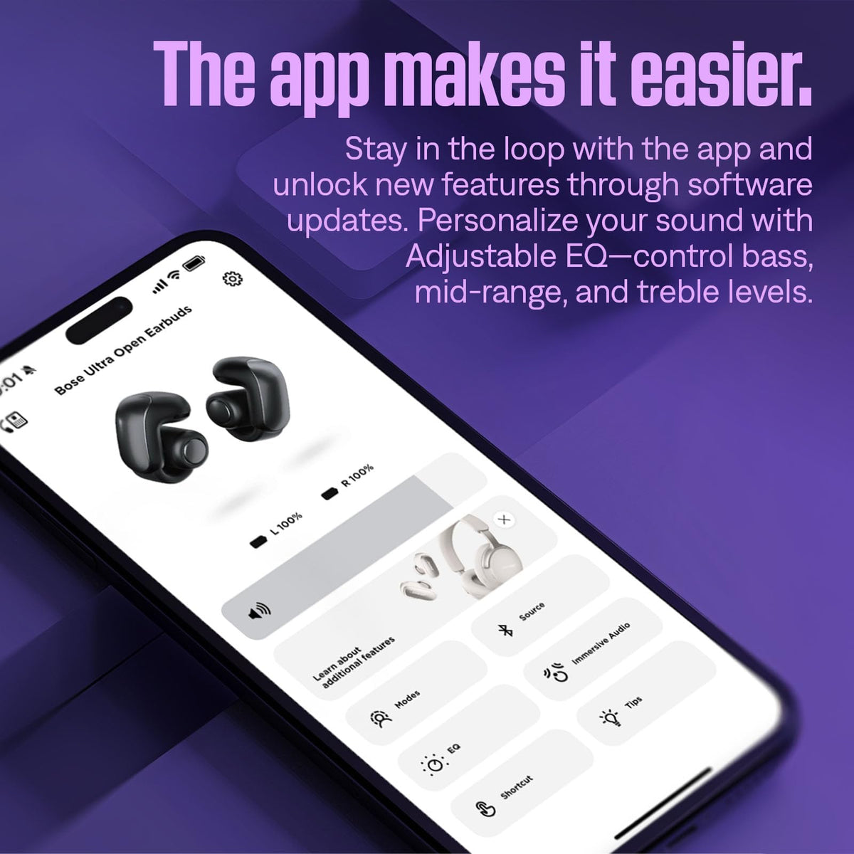Bose Ultra Open Earbuds with Bluetooth and OpenAudio technology, Clip On headphones, wireless Open Ear earbuds, immersive audio, up to 48 hours battery life, Black - 881046-0010