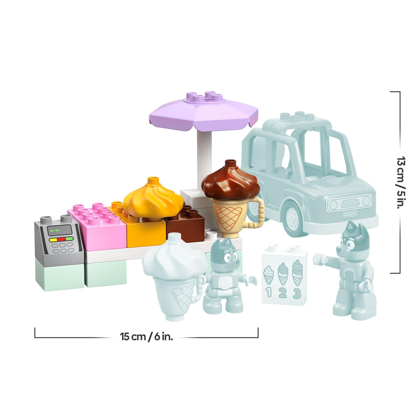 LEGO DUPLO Bluey: Trip to the ice cream parlor with Bluey - educational toy for toddlers - with toy car and 2 minifigures - gift for girls and boys aged 2 and over - 10458