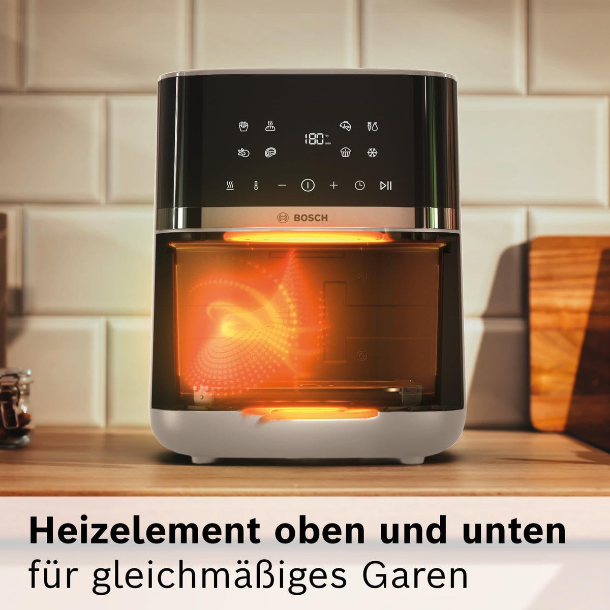 Bosch Series 4 Hot Air Fryer, XL Air Fryer, cream, 6.1 L capacity, 7 preset programs, defrost and keep warm function, touchscreen, up to 60% faster cooking, MAF462C0