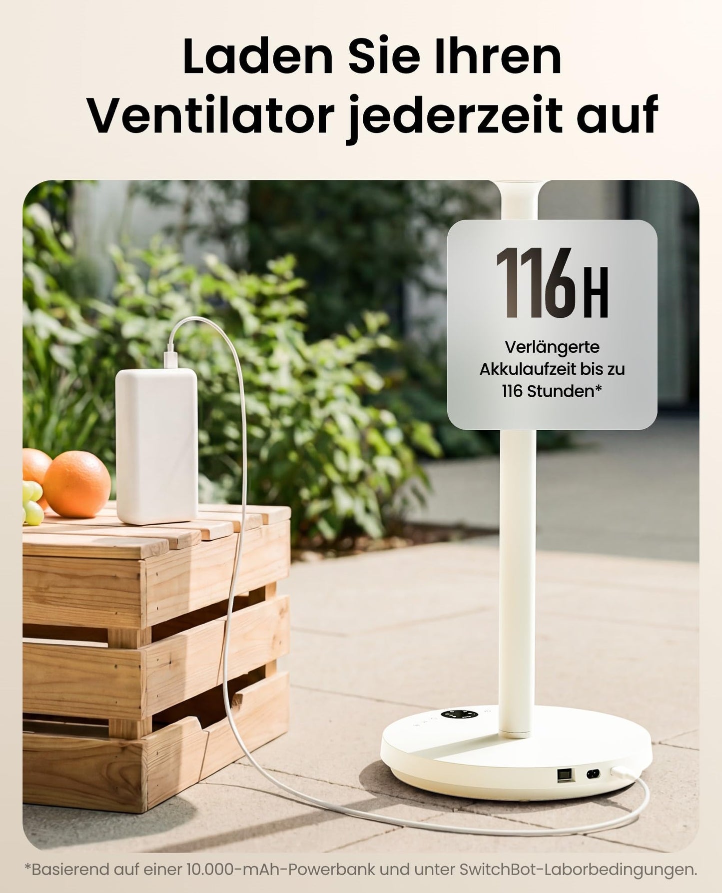 SwitchBot pedestal fan with air circulation with RGB lighting, 22 dB ultra-quiet, remote control, Matter via hub, 9.15 m³/min airflow, height adjustable, 4 modes, 9 speeds, 9h timer - W3800520