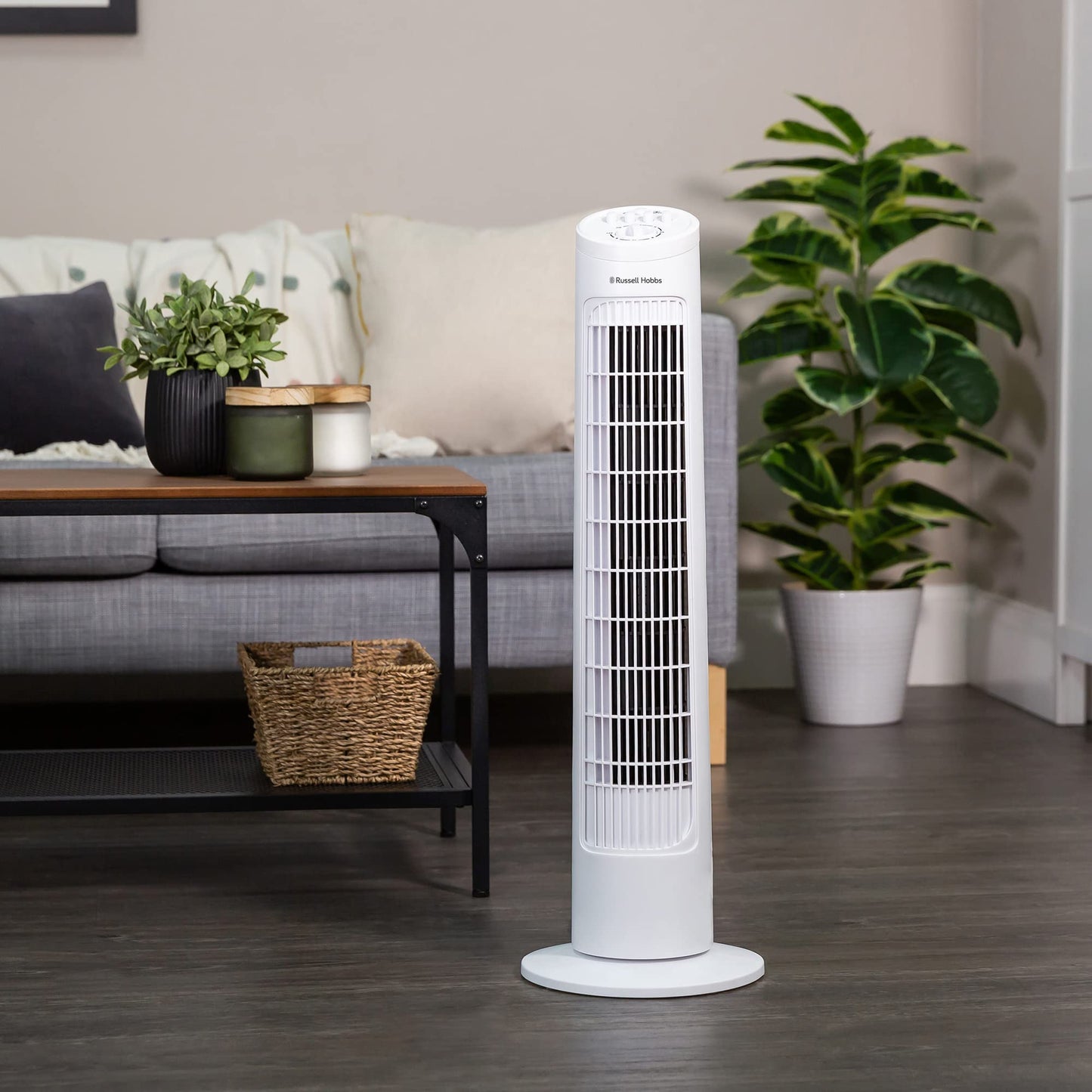 Russell Hobbs RHTF2921 Tower Fan, Lightweight, 74cm, 3 Speeds, 75° Swivel Angle, Powerful Airflow, Quiet Operation, Timer Function, Ideal for Home or Office, White - RHTF2921-EUAZ