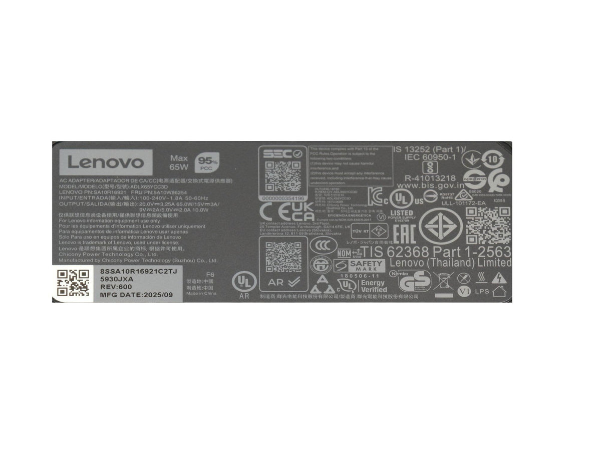 Lenovo Original ThinkPad T480 USB-C Charger 65 Watt Normal (20L5) - ADLX65YAC2D