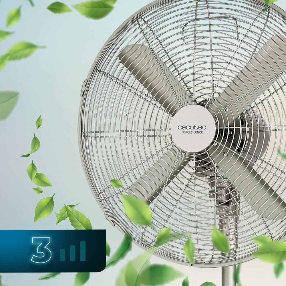 Cecotec pedestal fan EnergySilence 610 Steelstyle. 50W, steel finish, 16" diameter with 4 blades, 3 speeds, oscillation, height adjustable, maximum safety - 08234