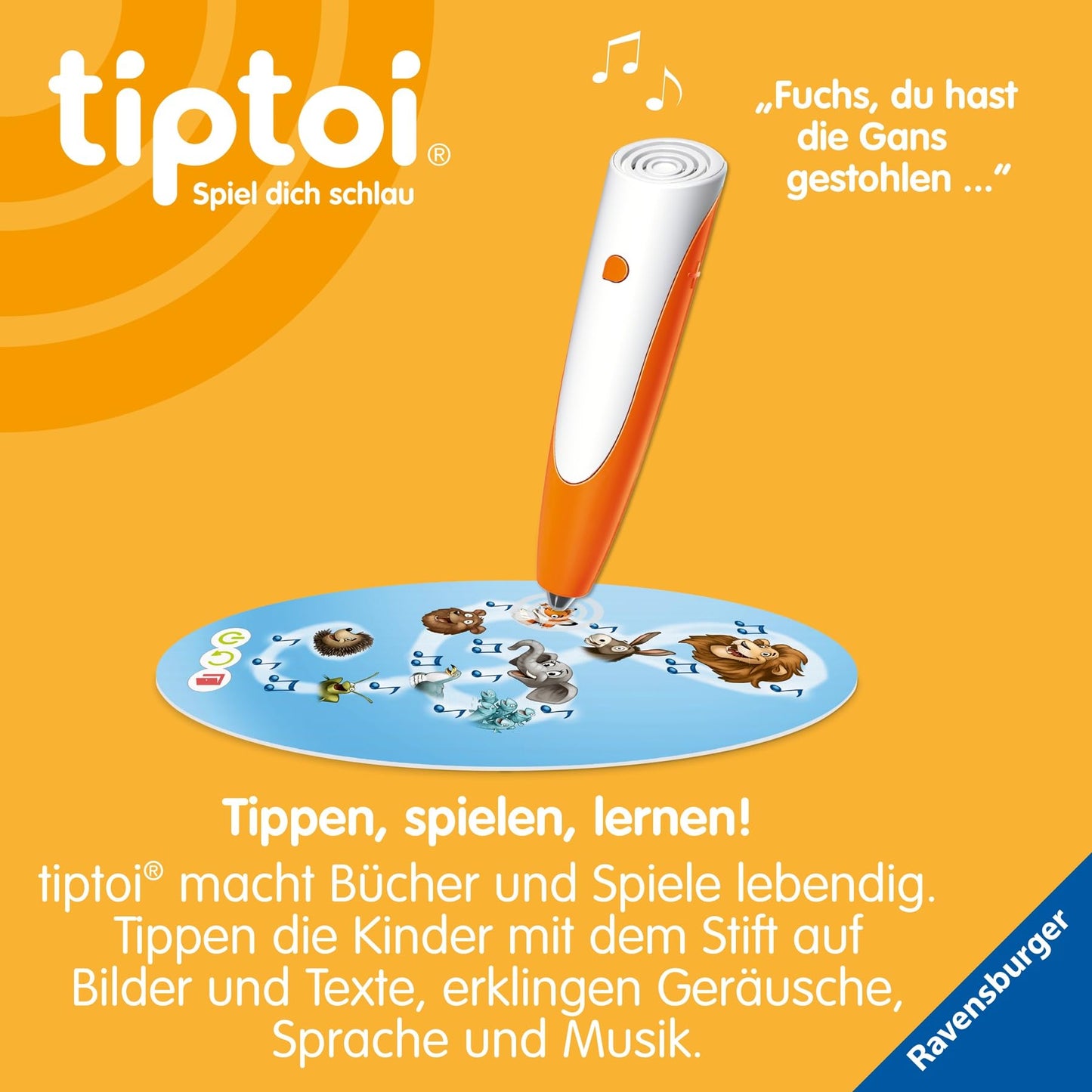 Ravensburger tiptoi pen with song board 00233 - The playful learning system, learning toy for children aged 2 and over - With tiptoi pen