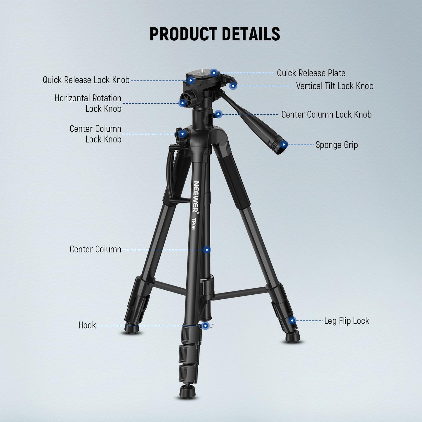 NEEWER Basic 74" Video Tripod Monopod with 3-Way Pan Tilt Head & Remote Control, Camera Holder with Central Axis, Phone Holder for DSLR, iPhone, Telescope, Max Load 17.6lb, TP05