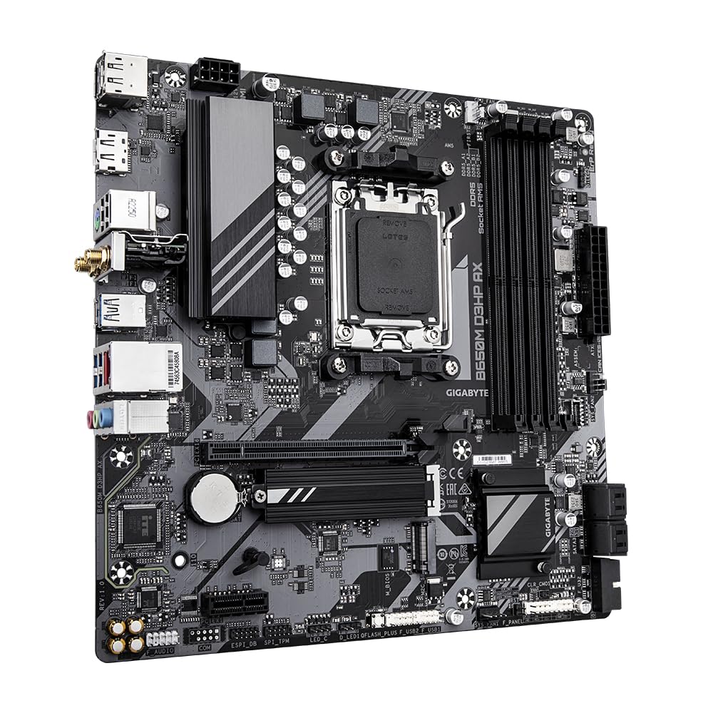Placa de bază GIGABYTE B650M D3HP AX - Seria AMD Ryzen 9000, VRM cu 5+2+2 faze, până la 7600 MHz DDR5 (OC), 2xPCIe 4.0 M.2, LAN 2,5 GbE, WiFi 6E, USB 3.2 Gen 1
